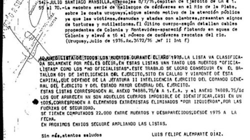 Documento con información oficial militar computa al menos 22.000 víctimas del terrorismo de Estado