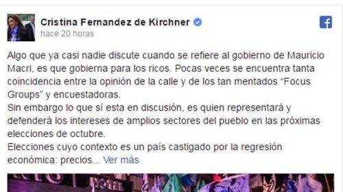 Cristina: “El establishment tiene pánico a una sola candidatura”