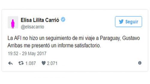 Marcha atrás: ahora Carrió dice que en Paraguay no la espiaron