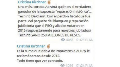 Cristina explicó cuál fue el acuerdo entre Techint/Clarín y el Gobierno de Macri