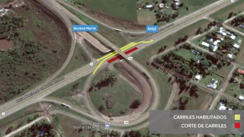Desvío del tránsito en el cruce de la ruta 12 y el Acceso Norte a Paraná