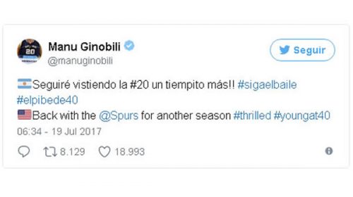 Manu Ginóbili confirmó que jugará un año más en la NBA con San Antonio Spurs
