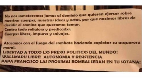 A tres días de su visita, atacan iglesias en Chile y lanzan amenazas contra el Papa