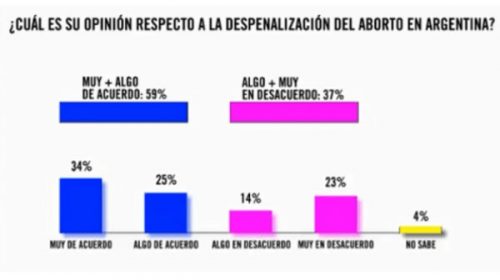 Más de la mitad de la sociedad argentina está a favor de despenalizar el aborto