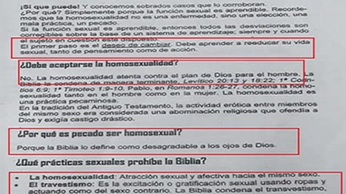Homofobia en una escuela religiosa: “La homosexualidad atenta contra el plan de Dios”