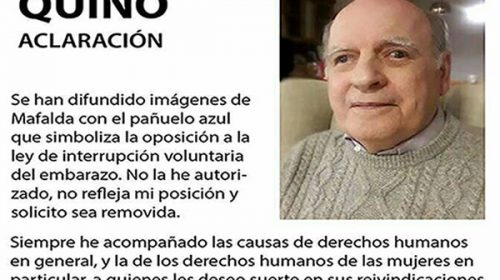 Categórico rechazo de Quino al uso de Mafalda con el pañuelo celeste