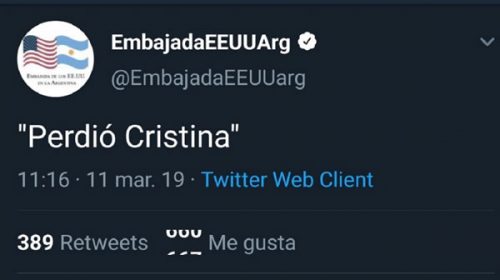 Siempre Cristina: el papelón de la embajada de Estados Unidos en Twitter