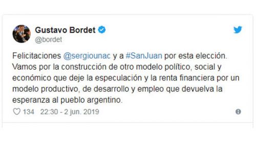 Bordet saludó los triunfos de Uñac y Herrera