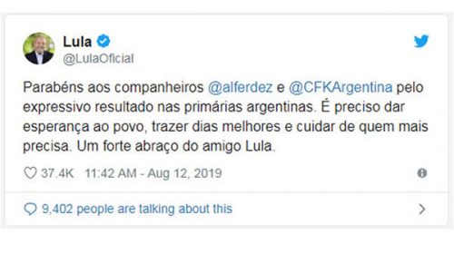 Lula y Correa felicitaron a Alberto Fernández